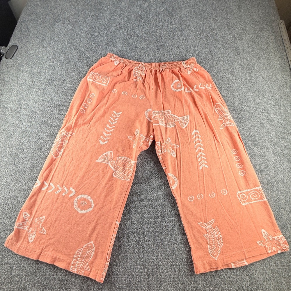 Sassy Womens 3X Coral Orange Nautical Fish Starfish Pajama Pants Cropped Leg